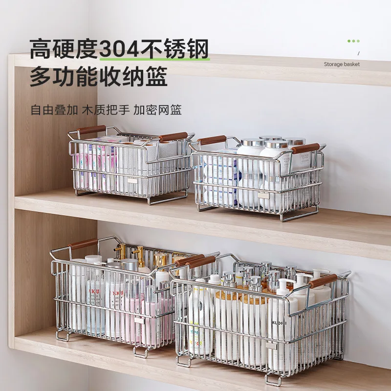 Stainless Steel Kitchen Storage Basket Multipurpose Countertop Organizer Seasonings Bowls Dishware Freestanding No Installation