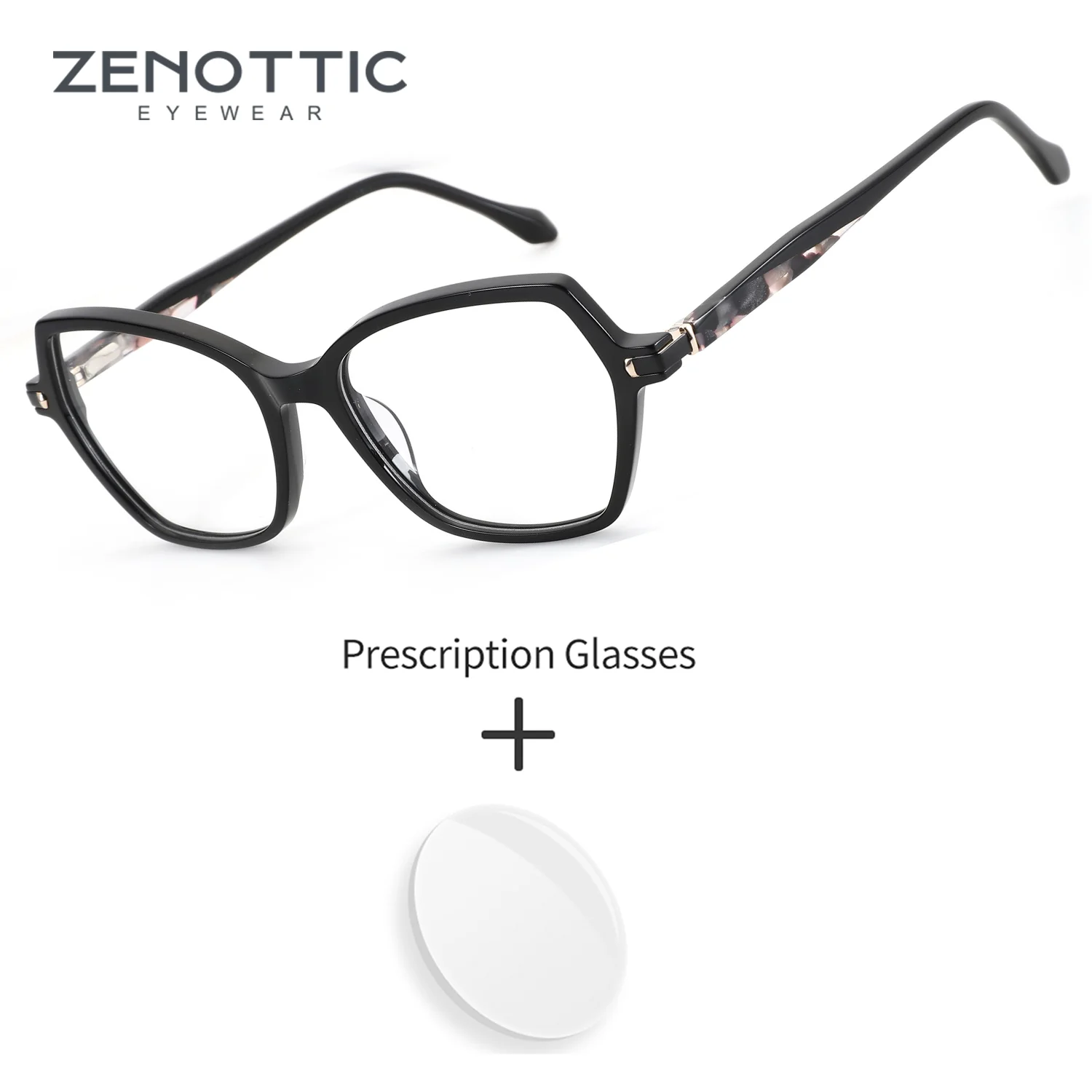 

ZENOTTIC (L Size) Progressive Glasses Women Butterfly Prescription Acetate Frame Photochromic Blue Light Blocking Lenses Myopia