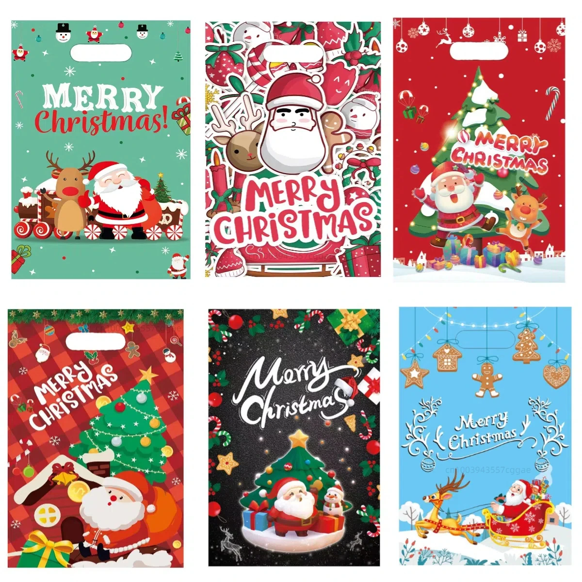 10pcs Xmas Plastic Gift Bags Merry Christmas Candy Cookie Packaging Bag Natal Kids Favors 2025 New Year Navidad Party Decoration