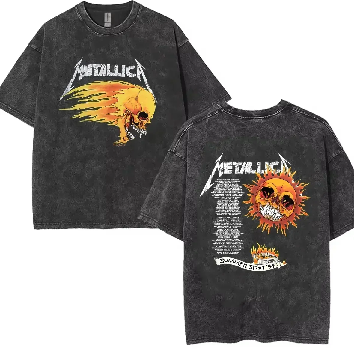 

2025 American retro washed old heavy cotton solid color short-sleeved Tshirt summer loose top tide washed T-shirt METALLICAT