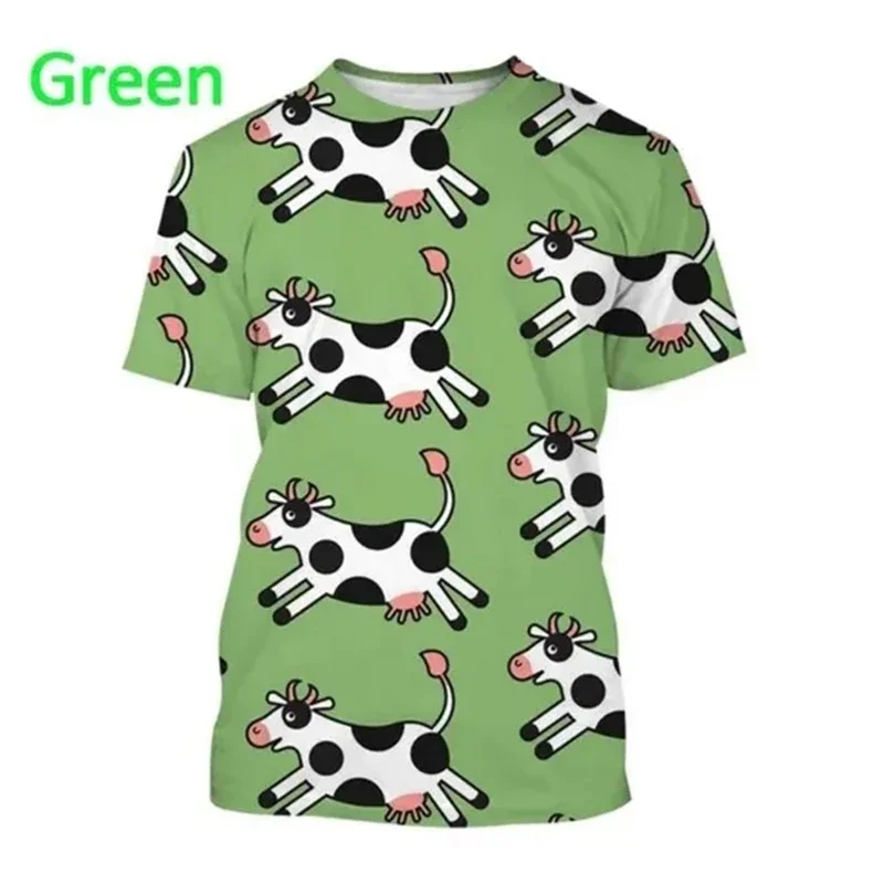 

Hot selling men and women's new fashion cow pattern 3d printed short sleeve summer casual loose oversized o collar breathable T-
