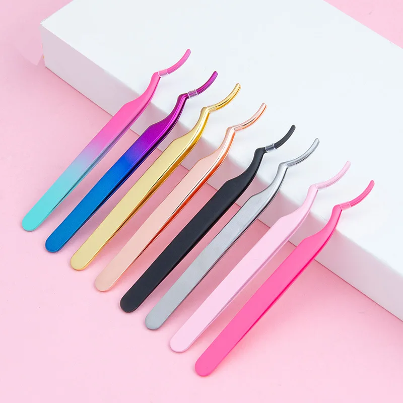 DIY Lash Applicator Curved Lash Tweezers Tool  Stainless Steel Nipper Anti-static DIY Cluster Eyelash Curved Tweezers