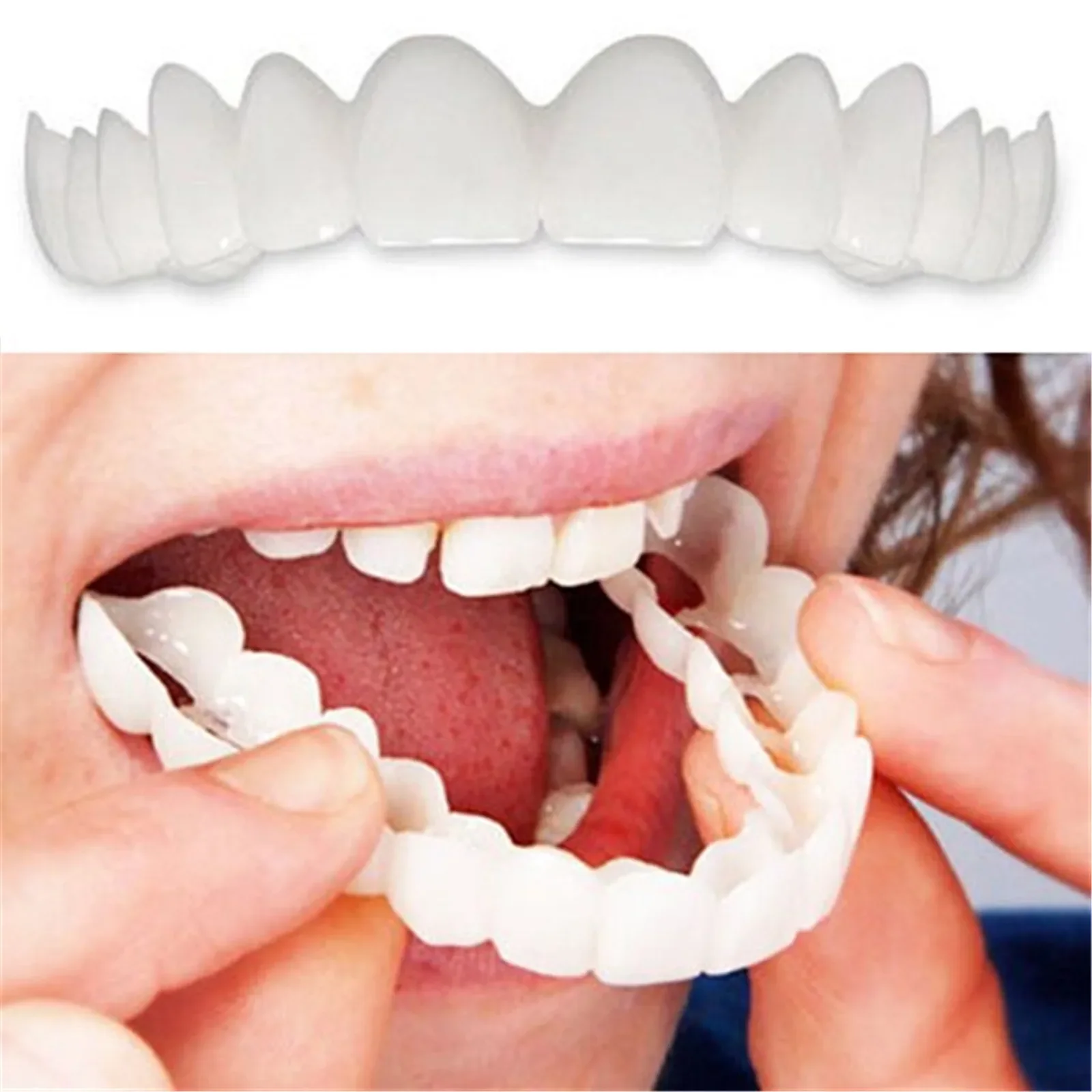 Perfect Fit Teeth Whitening Fake Tooth Cover Snap On Silicone Smile Veneers Teeth Upper Tool False Tooth Cover Oral Hygiene Care