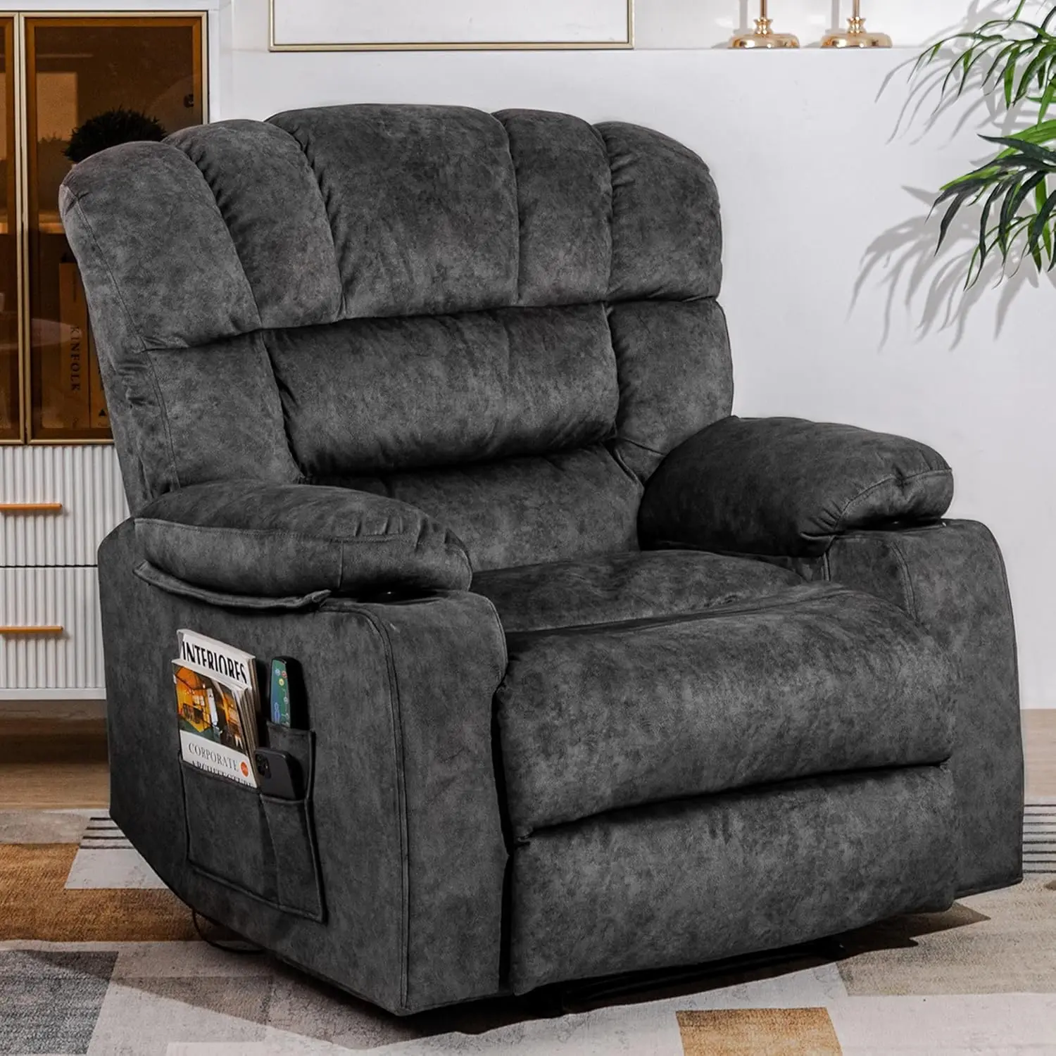 Recliner Chair Massage Heated Modern Ergonomic Lounge Single Sofa Seat Living Room Gravity Recliners Elastic Foam Filling 2 Cup