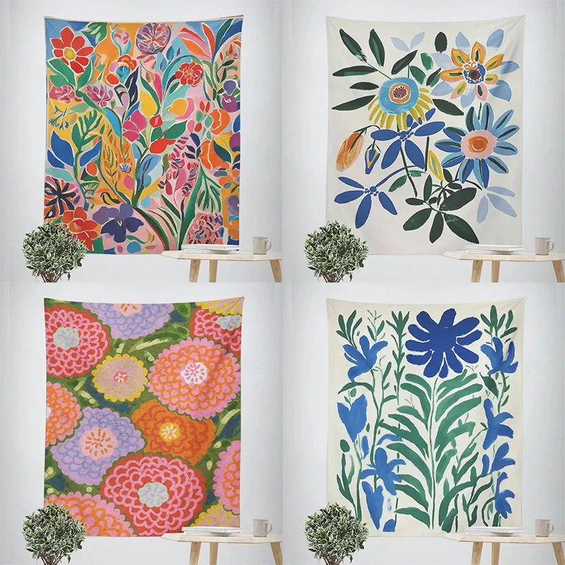 Morandi INS style abstract plant illustration tapestry bedroom decoration cloth cafe art background wall cloth