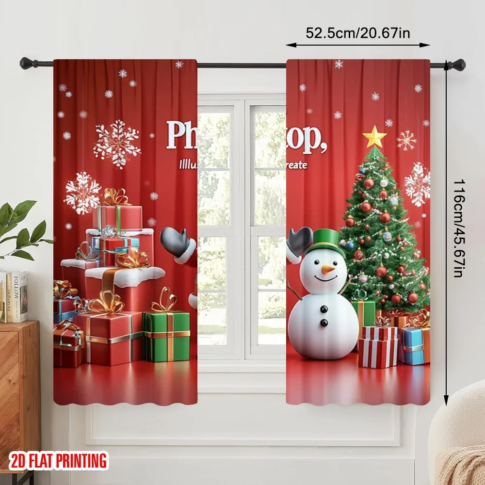 2pcs,2D plane printing Light Filtering Curtains Merry Christmas Santa Snowman Gifts_c (3) Polyester Easy Install (without rod)