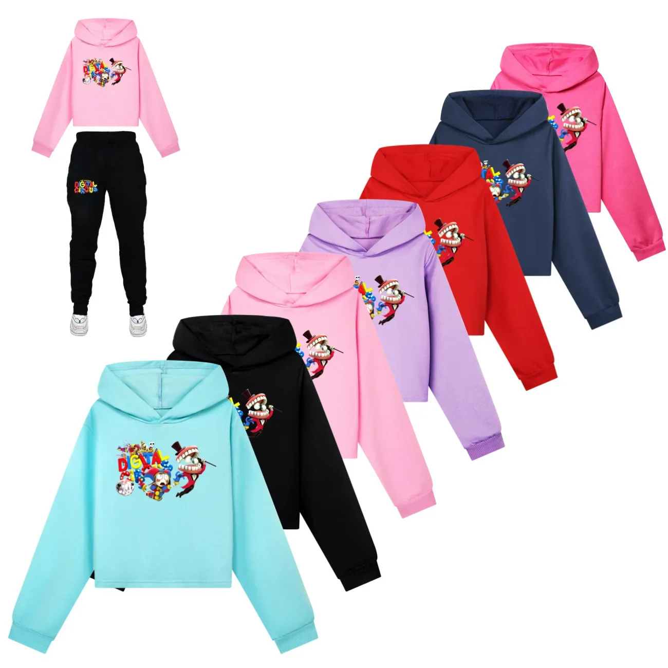 Children Clothing Girls Cropped Hoodies Amazing Digital Sweatshirts Set  Spring  Hoody Kids Long sleeve Casual Tops 2897