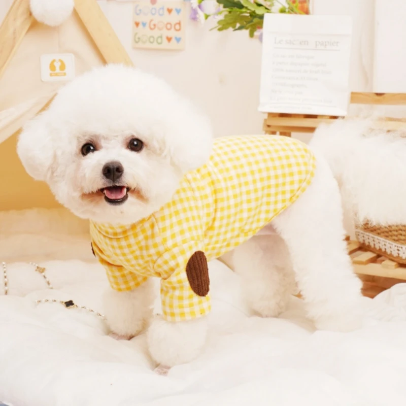 Fashion Dog Clothes Cute Dog Plaid Shirt Spring Puppy Costume Warm Soft Cat Shirt Pet Pullovers Chihuahua Clothes Dog Sweatshirt