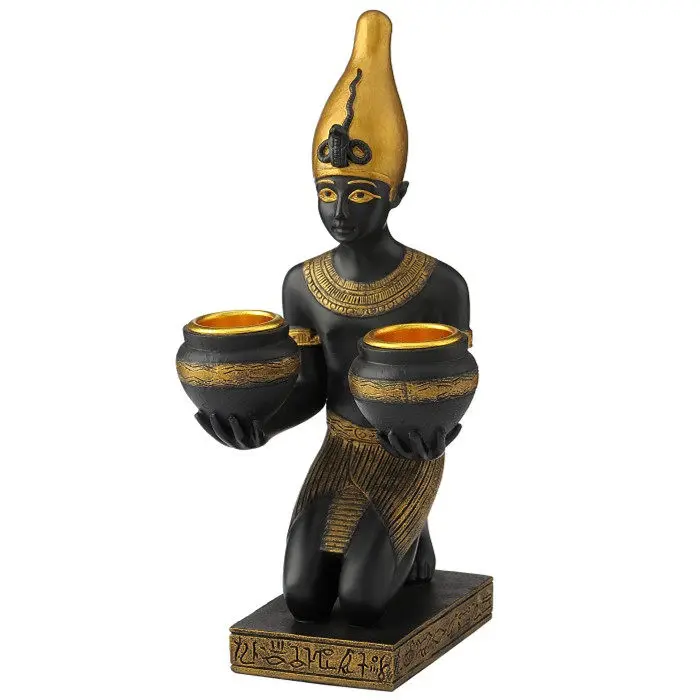 Ancient Egyptian Pharaoh Statue Kneeling Figurine Holding Jars Egypt Sculpture Resin Craft Home Office Living Room Decoration