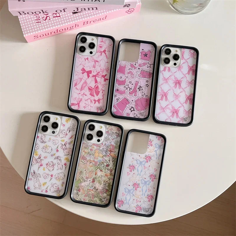 Wildflower 3D Girls Bow High Heels Phone Case For iPhone 15 14 13 Pro Max Luxury WF Rabbit Shockproof Protective Back Cover