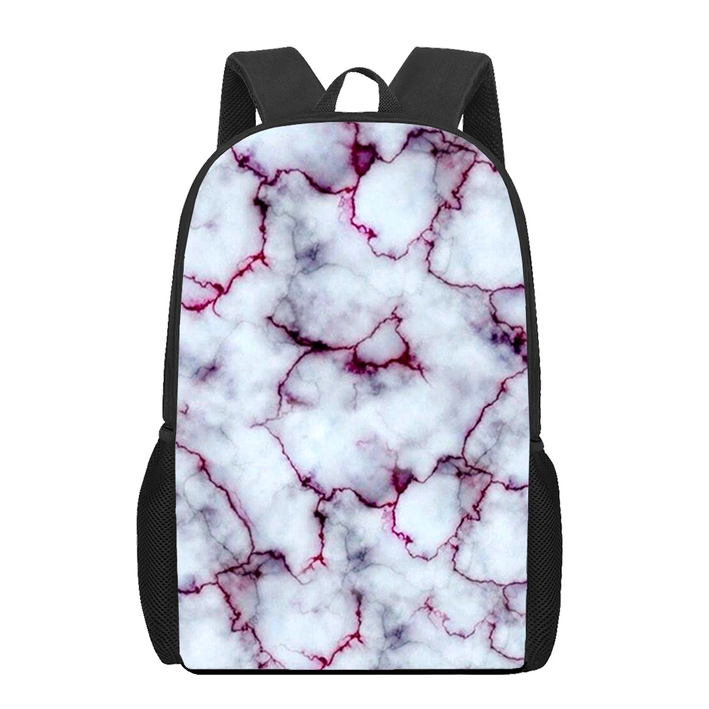 3D Print Marble Stone Veins School Bags para Adolescentes Meninas e Meninos, Casual Crianças Bookbags, Kids Large Capacity Backpack