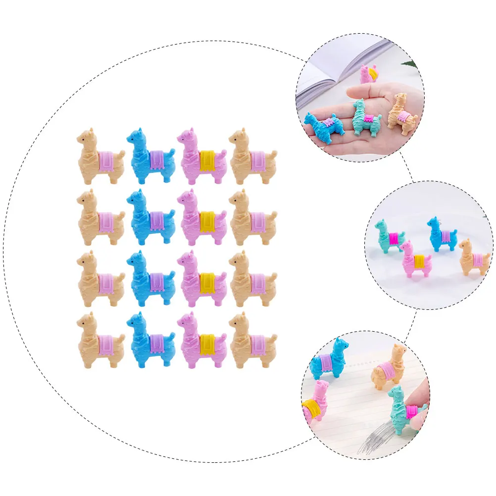 

16pcs Cartoon Eraser Alpaca Look Bright Color Mini Model Children Gift Tpr Safe Toy Student Supplies