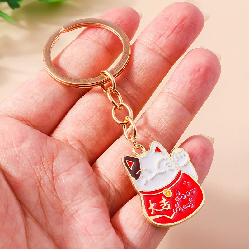 Aihua Niedlicher Glückskatzen-Schlüsselanhänger, Glücksbringer-Schlüsselring-Anhänger für Freunde, Liebhaber, Souvenir-Geschenk – Detail 7