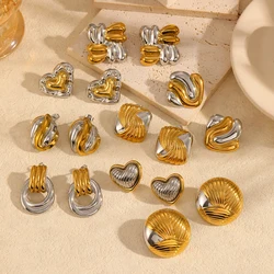 Waterproof Gold Silver Mixed Color Titanium Steel Square Geometric Stud Earrings Set Women's New Classic Charm Design Jewelry