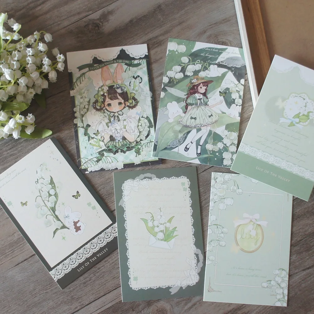 15pcs Green Lily of The Valley Elf Girl Card As Scrapbooking Party Invitation Gift Message Postcard Greeting Card