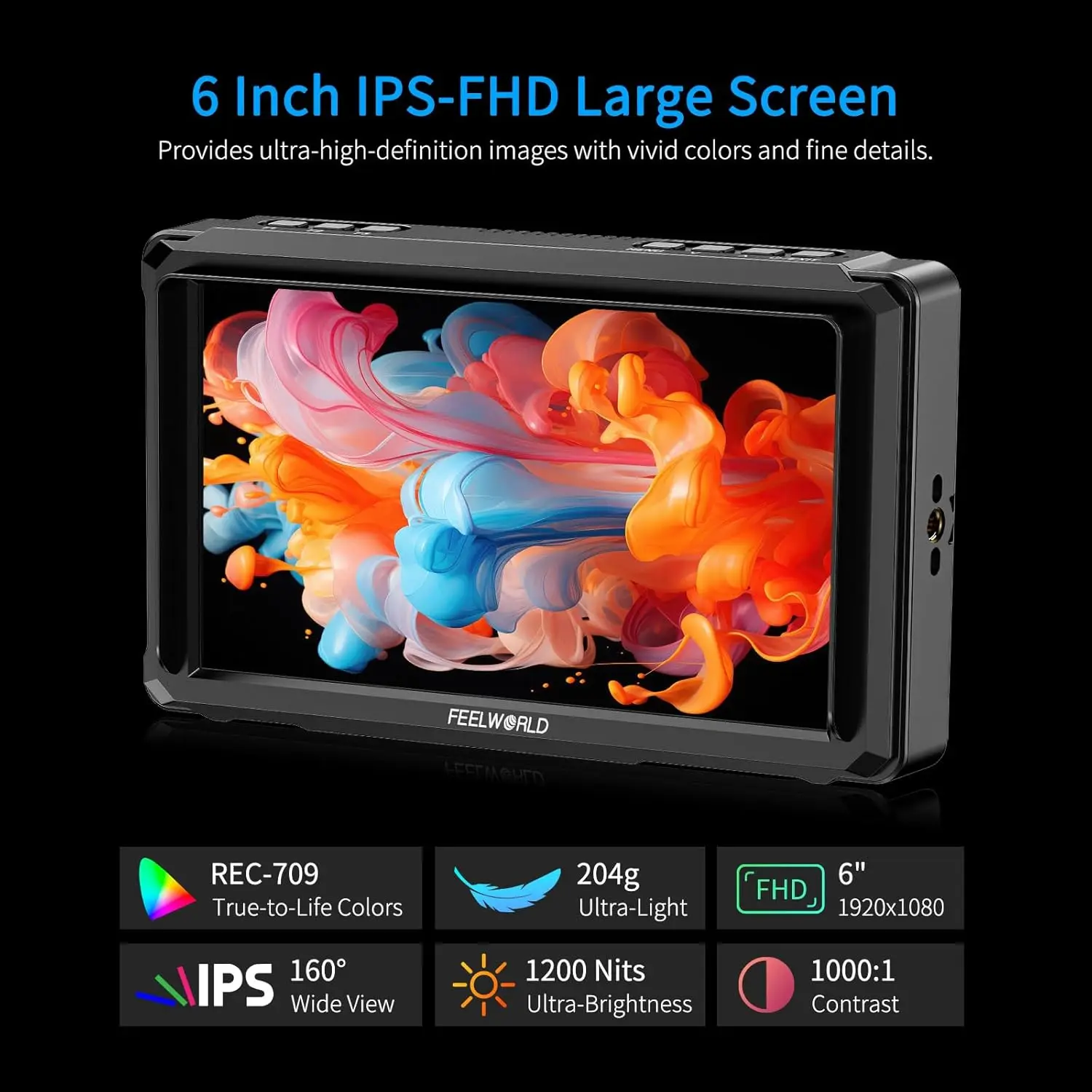 FEELWORLD FW568 PRO 6 "1200Nits Field Monitor Custom 4K 60Hz HDMI 3D LUT กล้องสว่างสูง DSLR น้ําหนักเบา Field การตรวจสอบ