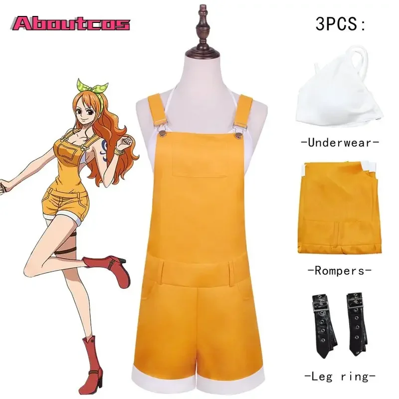 Aboutcos Anime Cosplay  Nami Cosplay Costumes Orange Rompers Overalls Bra Sleeveless Clothing Women Fancy Party Suit