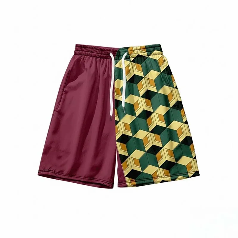 Anime Kamado Tanjirou Cosplay Shorts Tomioka Giyuu Kamado Nezuko 3D Print Beach Shorts Elastic Waist Outfits for Men view 5