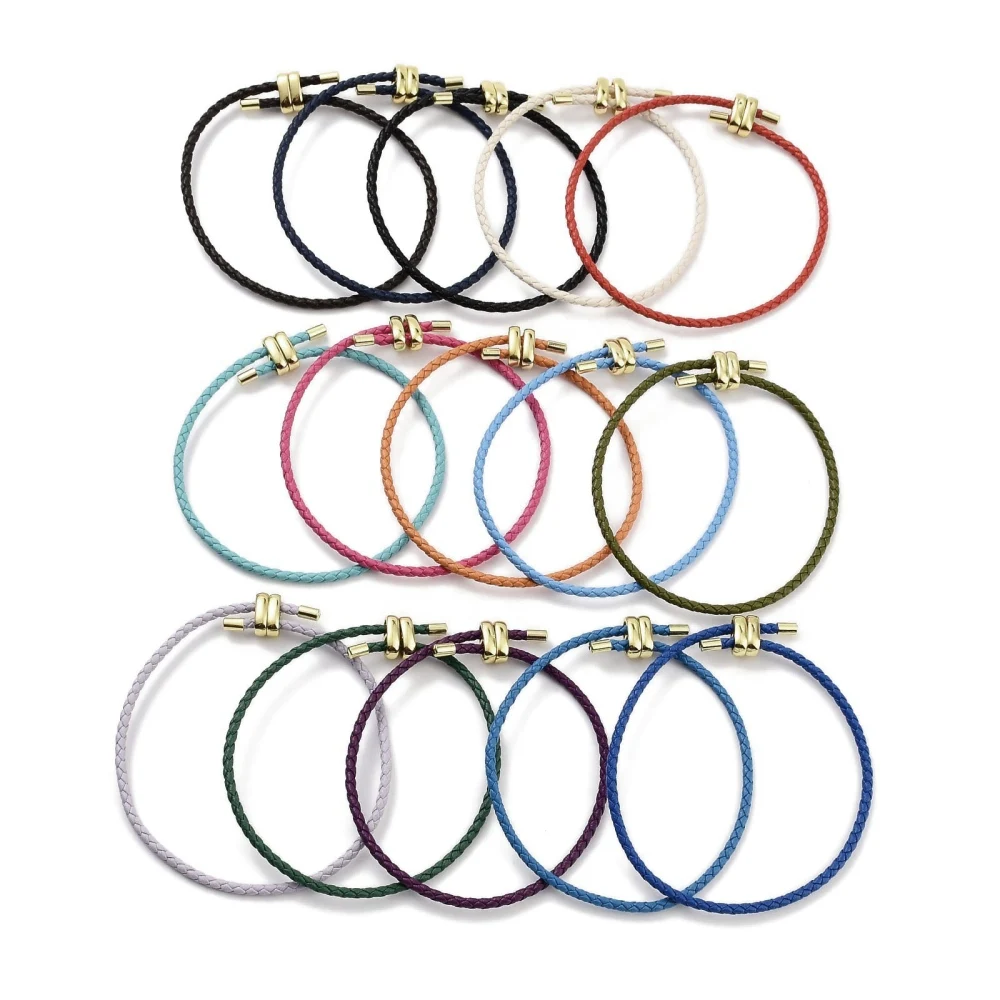 

10Pcs Braided Round Imitation Leather Bracelets Making, with Golden Tone Brass Beads, Mixed Color, Inner Diameter: 7.45cm