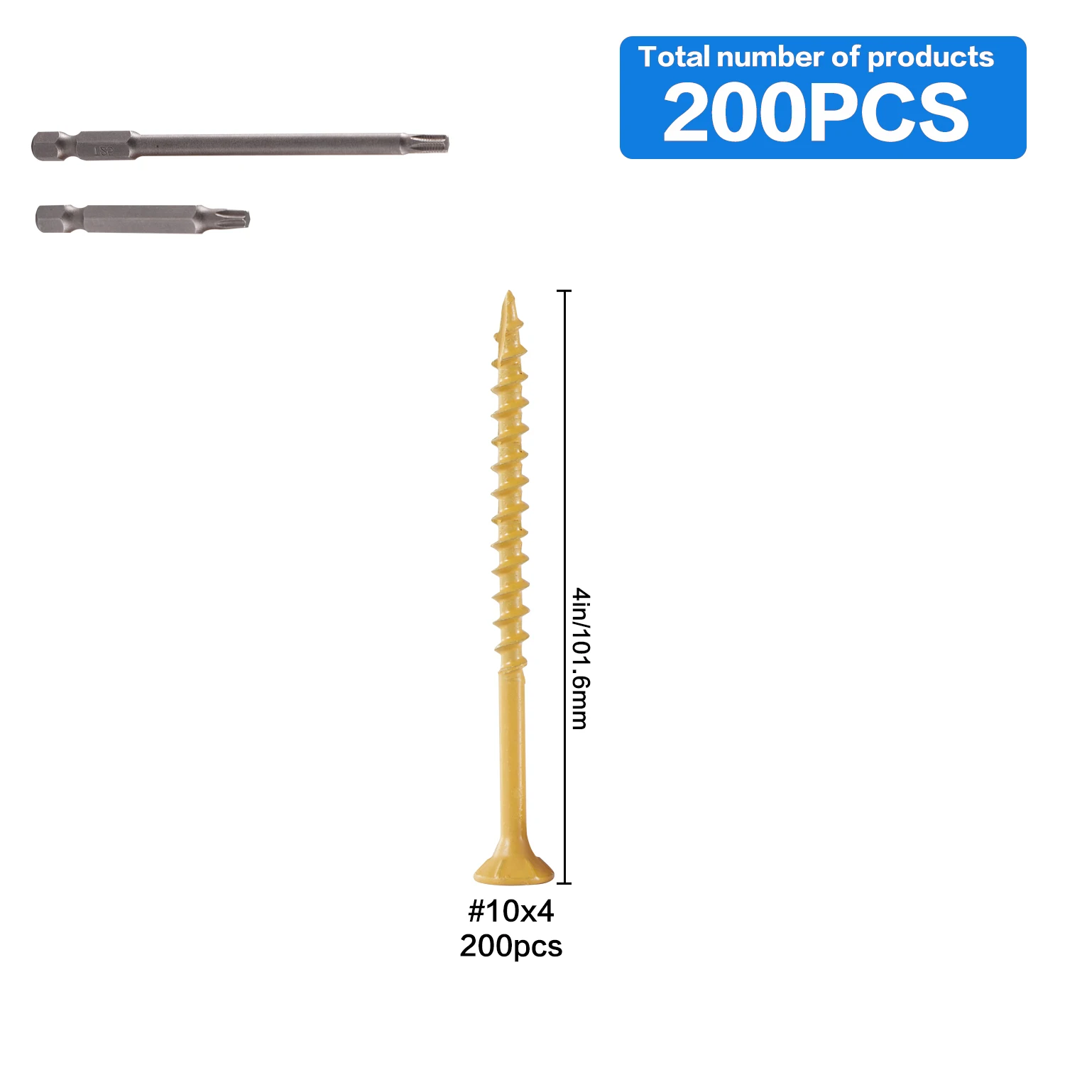 200 #10 x 4 wood screws, rust-resistant structural screws, outdoor fence screws, with two T25 screwdriver bits included