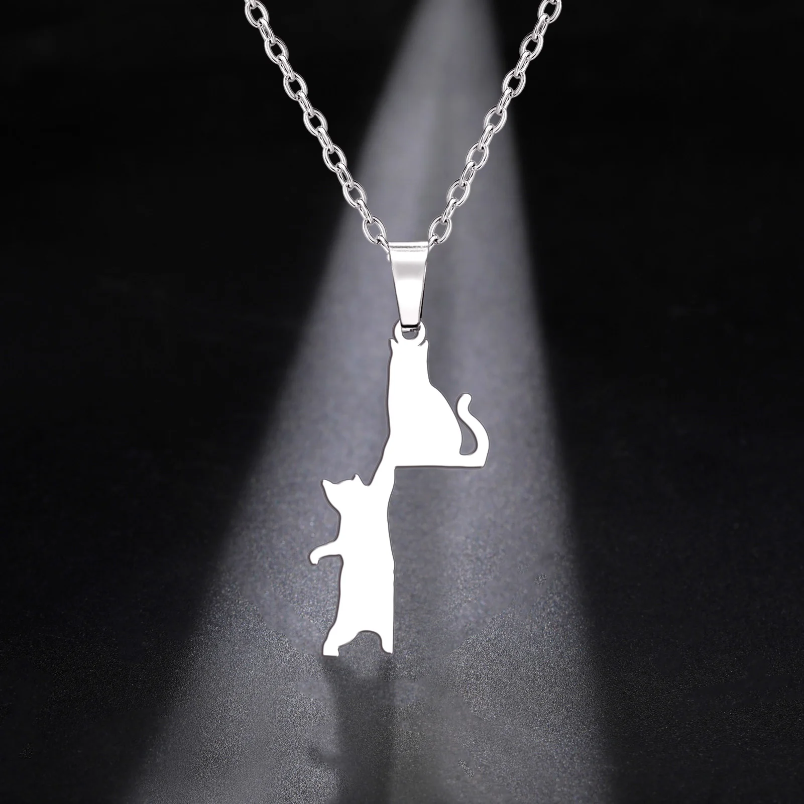 1pc Cute Interactive Pendant Necklace With Two Cats Full Healing And Clever Design Simple Exquisite Jewelry Gift Cat Lovers