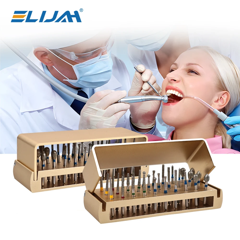 ELIJAH 30pcs Dental Diamond Burs Drill Disinfection Block High Speed Handpiece Burs Holder Alumimum Instrument Teeth Tool