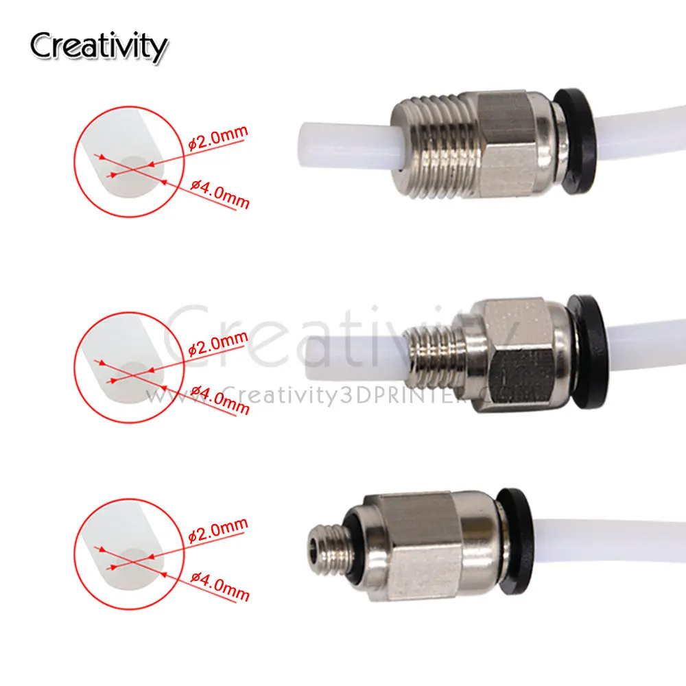 Creatividad 3D PC4-M6 PC4-M5 PC4-01 PC6-01 conector recto neumático parte diámetro 4mm filamento de tubo de PTFE acoplador de ajuste de alimentación