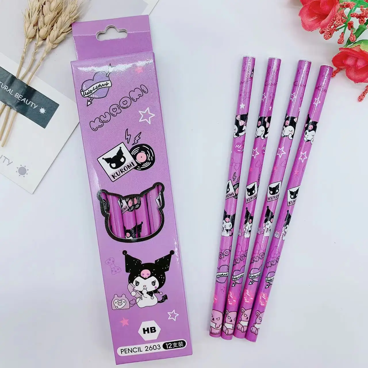 12Pcs/Box Sanrio Pencil Melody Kuromi Cinnamoroll HB Black Write Draw Pencils Primary Students Stationery School Children Gift image 4