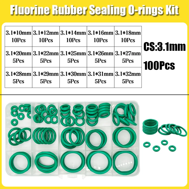 FKM O-Ring Grüne Fluorkautschuk-Gummi-Dichtung O-Ring CS1,5/2,0/2,4/3,1 mm Ölbeständiges, säure- und alkalibeständiges O-Ring-Set – Detail 9