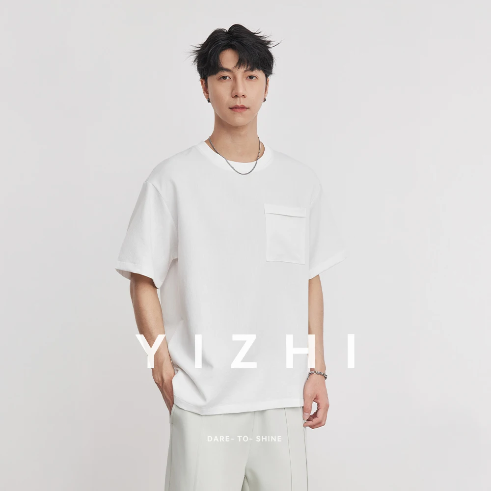 

Men's Minimalist Pocket Casual Short Sleeve T-Shirt 2026 Summer New Solid Color Design Half Sleeve Top