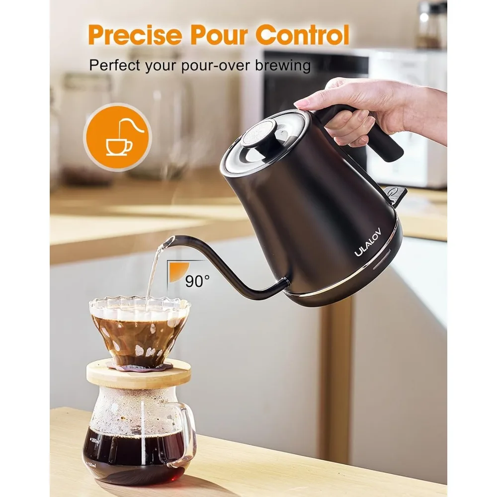 Electric Kettle 1L Gooseneck Water Kettle Quick Heating for Pour Over Coffee & Tea, Stainless Steel Hot Water Boiler with Auto