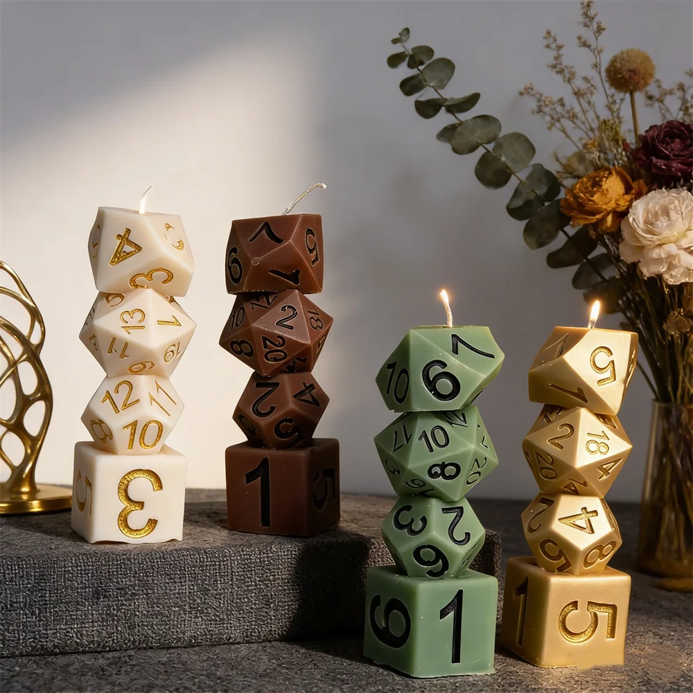 3D Stacked Polygonal Dice Candle Mold for Candle Making Multi-faceted Dice Lucky Dice Pillar Shaped Silicone Mould for DIY Soap