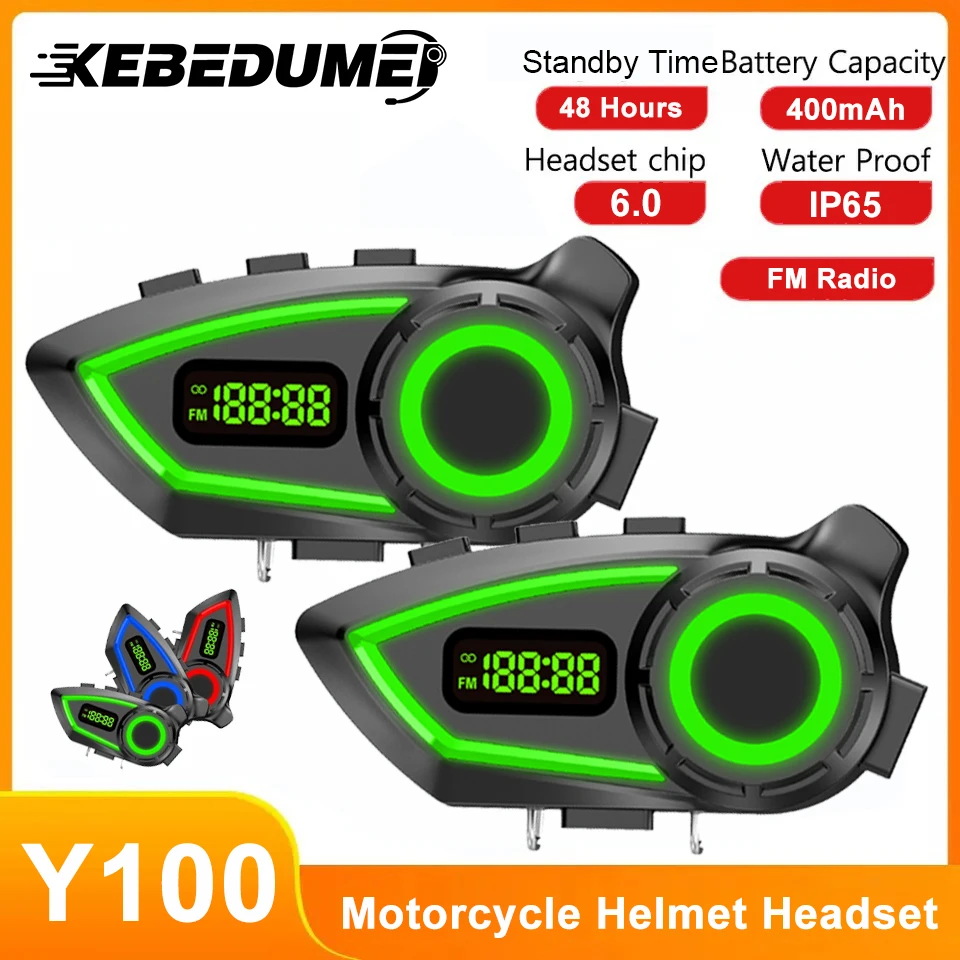 

Y100 Motorcycle Helmet Headset Bluetooth 6.0 Motorcycle Wireless Bicycle Headset Waterproof Moto Headphone with Ambient light