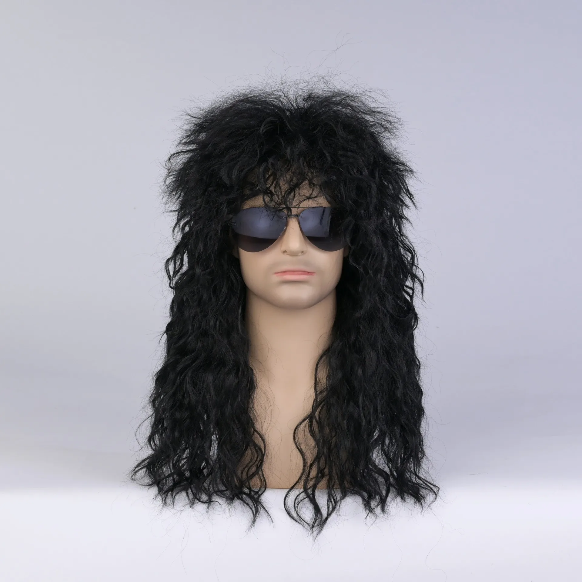 Men Mullet Wig Long Curly Hair Wig Kiss Wig Perfect for Halloween Cosplay DIY Themed Costume Party 80s Rocker Synthetic Wigs