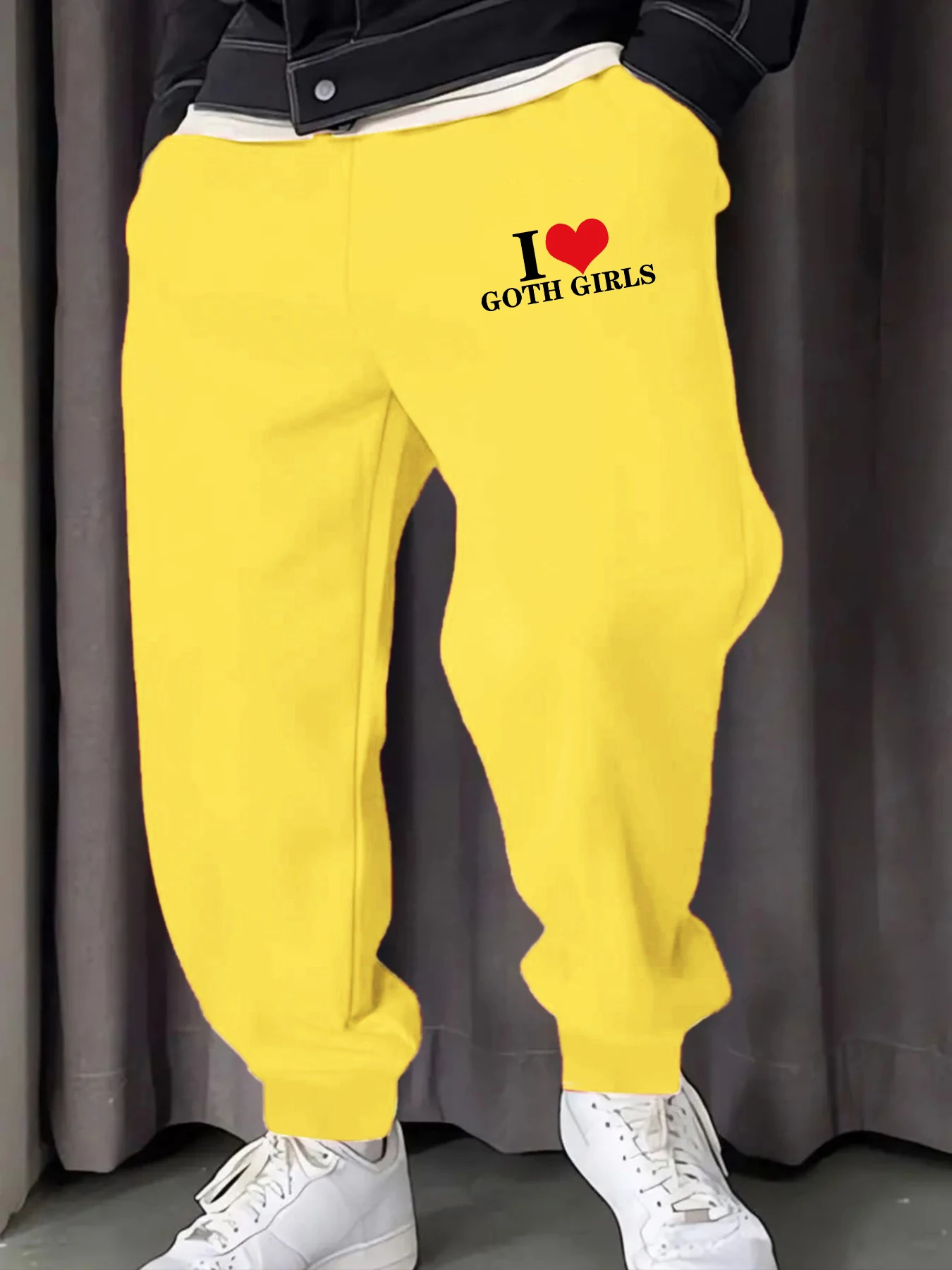 

I Love Goth Girls Print Mens Sweatpant Autumn Drawstring Pant Warm Casual Britches Joggers Street Fashion Unisex Long Pants