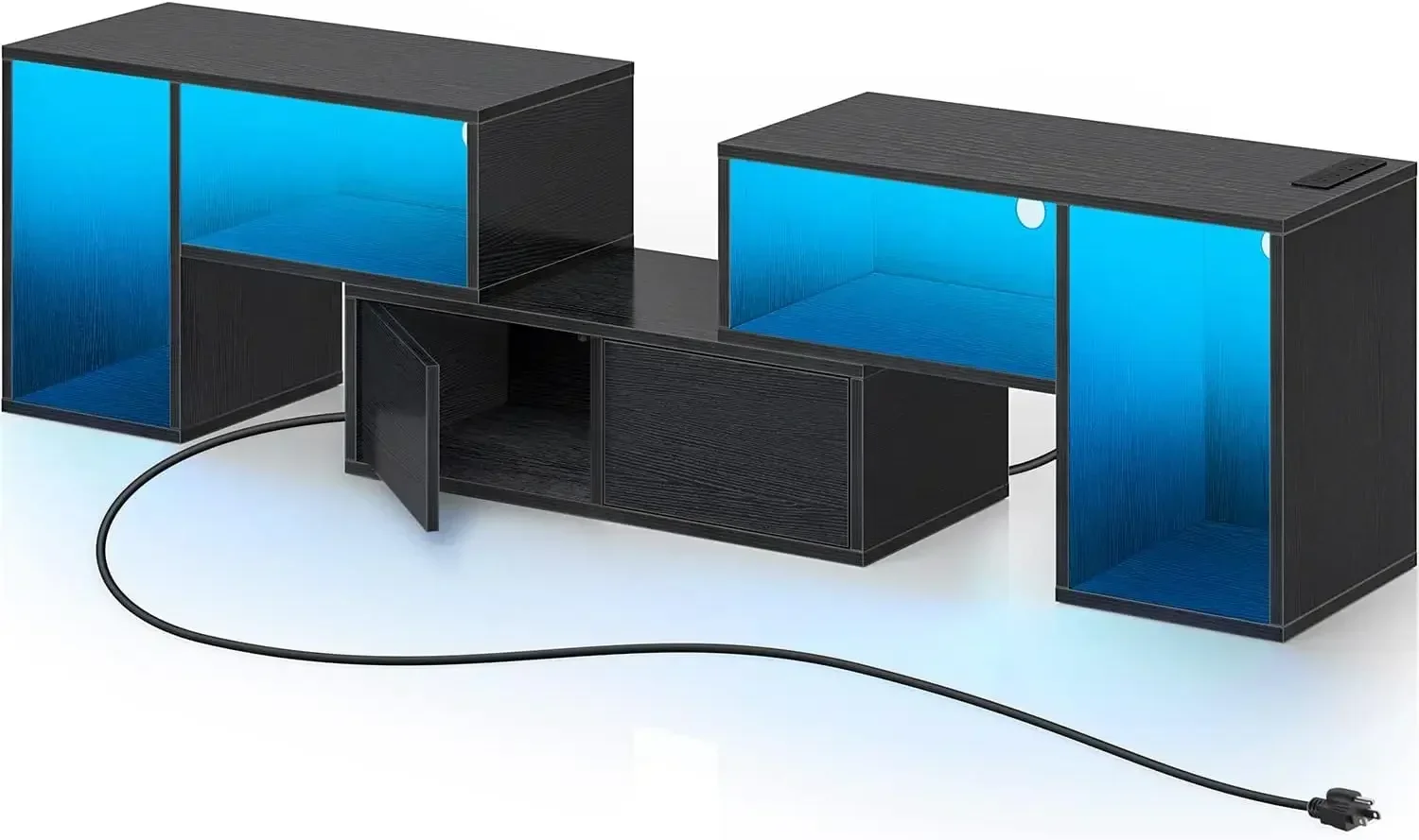 TV Stand, Deformable TV Stand with Power Outlets & LED Strip, Modern Entertainment Cent