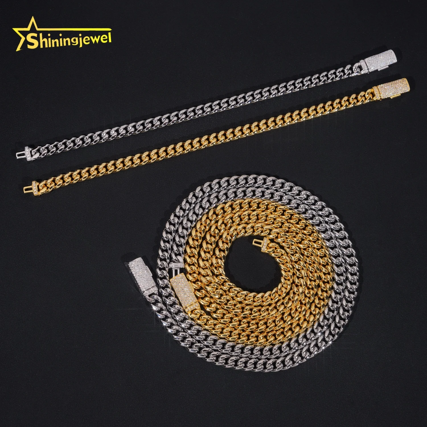 Price New Wholesale Stocks Hip Hop Jewelry 6mm Solid 925 Sterling Silver Moissanite Lock Stainless Steel Cuban Link Chain.