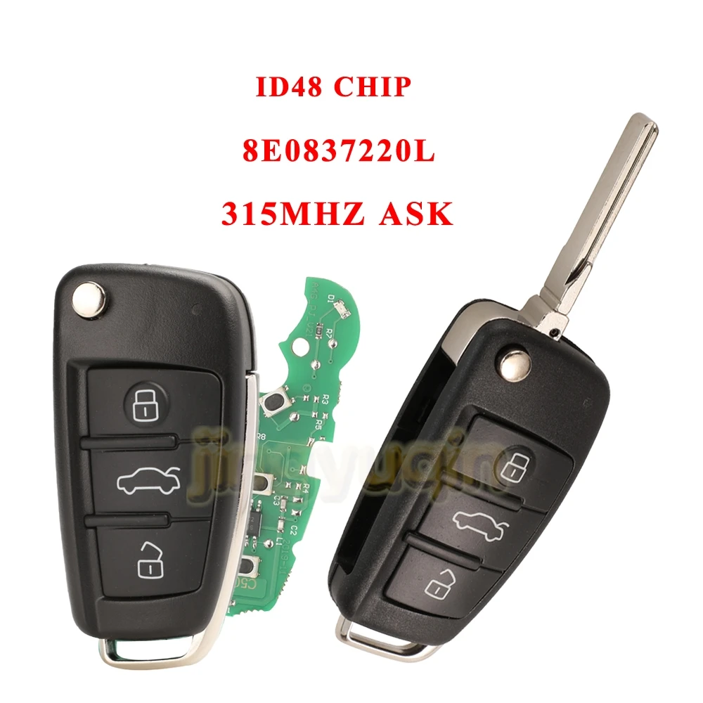 Jingyuqin Full Smart Car Key Alarm 8E0837220L MYJ4427A-4073A 315Mhz ID48 For Audi A4 2002-2010 Keyless-go Key Fob Replacement