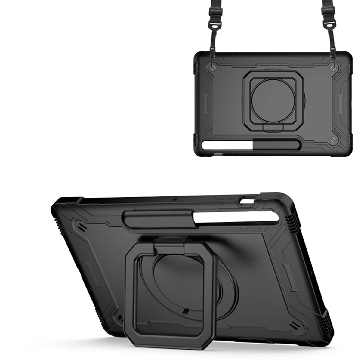 Practical-Case for Samsung Tab S7 FE 12.4Inch Bracket Handle Shoulder Strap Shockproof Cover Black
