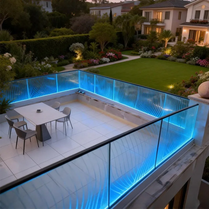 Modern popular LED light guardrail hotel engineering aluminum U slot 12-20mm frameless balcony glass guardrail system