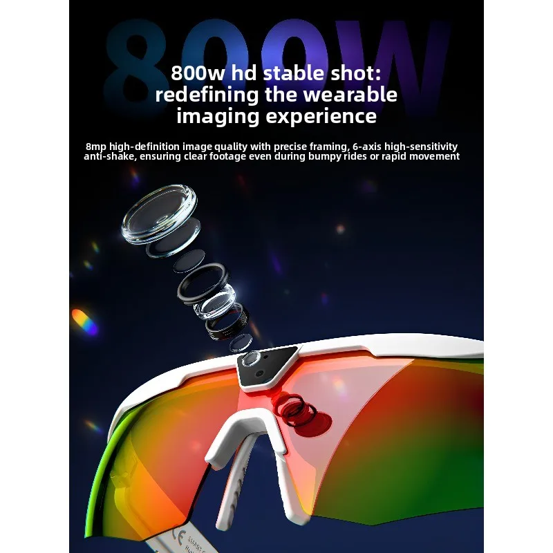 AI smart glasses 800W camera 6-axis anti-shake sports riding glasses AI translation listening to music UV-proof outdoor glasses