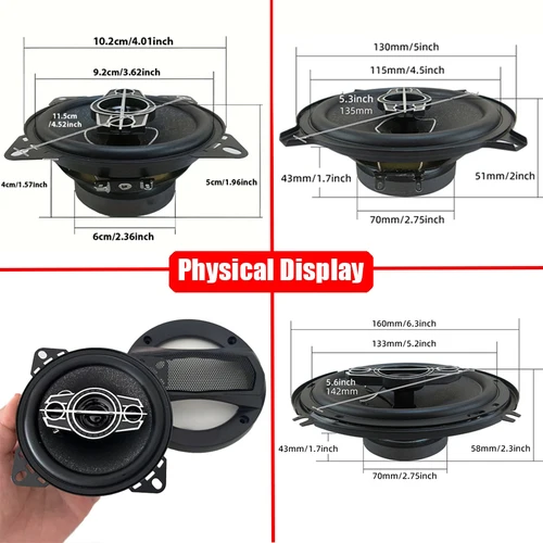 Imagen 2 del producto 1 par 4/5/6 pulgadas 4 vías 220W/300W/350W altavoz Coaxial HiFi Universal para coche música estéreo puerta de coche altavoces de rango completo Woofer