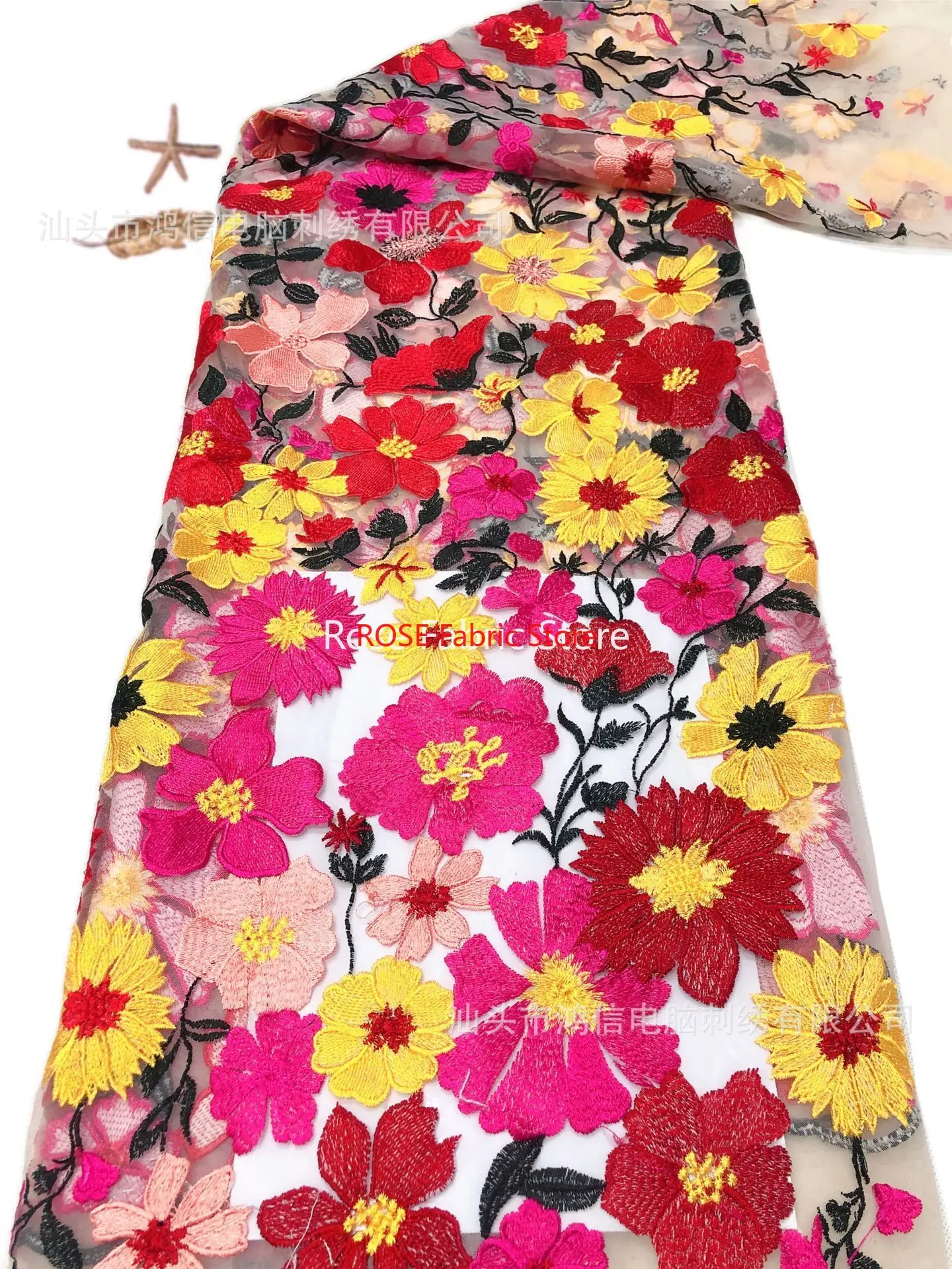 High quality Colorful 3D flower embroidery Lace Fabric floral Tulle fabric For Girl Dress ball gown Dress Wedding Dress 5 yards view 2