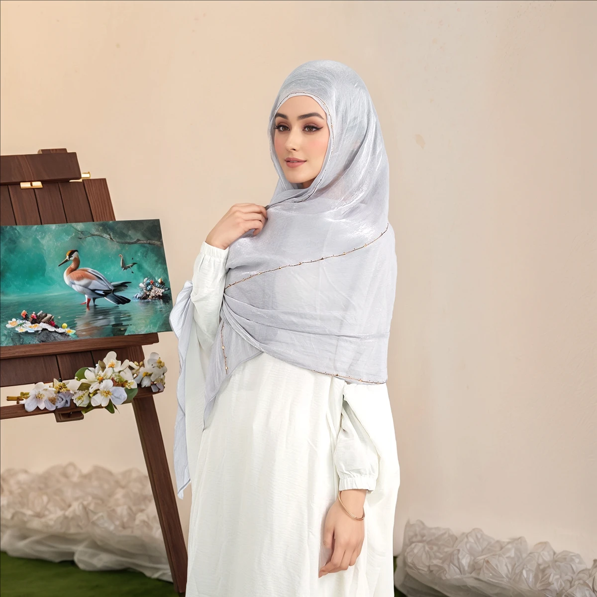 امرأة مسلم الحجاب شال الشيفون لامع حجر الراين الحرير الحجاب بريق لامعة وشاح الإسلام عمامة رمضان الحجاب يلتف
