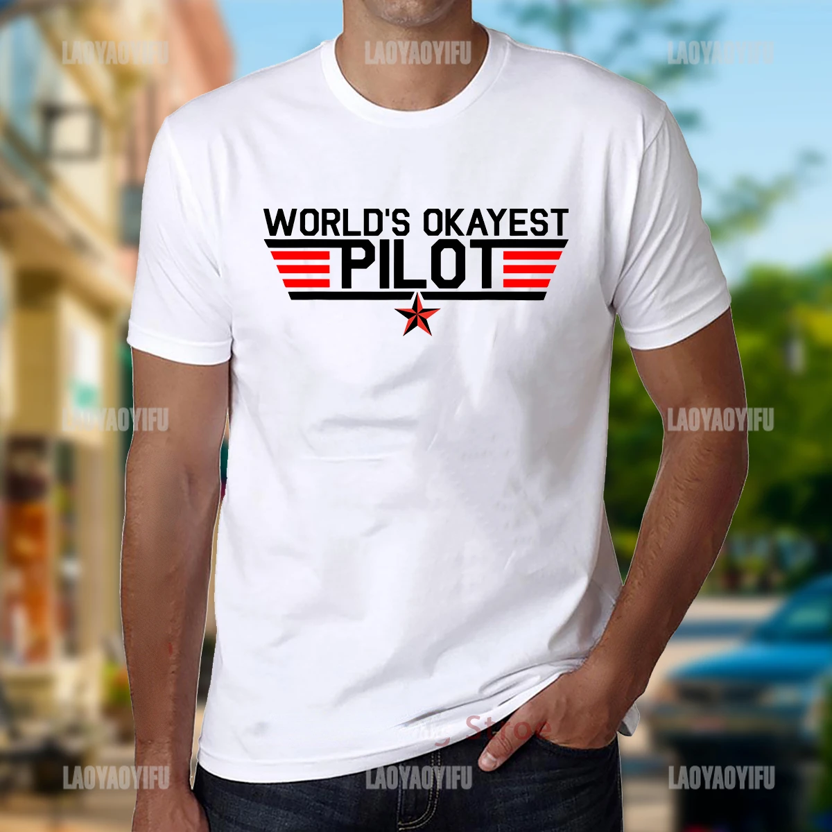 Funny T Shirt World's Okayest Pilot Print Tops Vintage Unisex Graphic T Shirts Casual Short-sleev O-neck Cotton Tee Ropa Hombre