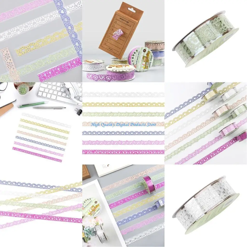 

U2JE 5PCS Glitter Lace Tape for DIY Scrapbooking Photo Album Journaling Planner