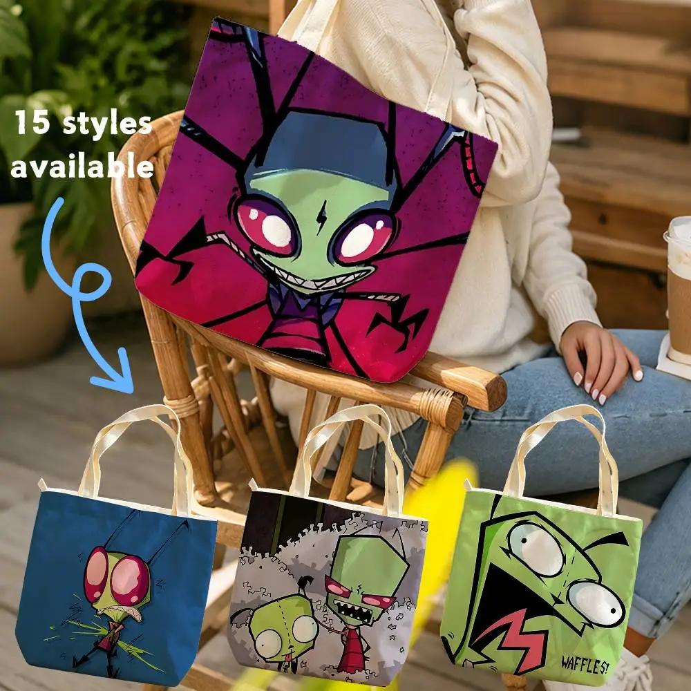 Gir-Bot Cartoon I-Invader Zim-m Waterproof Lined Canvas bags suitable for going to class, shopping, gifts, and commuting
