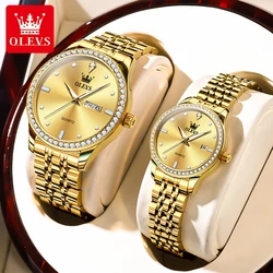 OLEVS-Montre de couple en acier inoxydable, montre de couple en diamant, montre à quartz étanche, marque de luxe, classique et décontractée, affaires, 3625