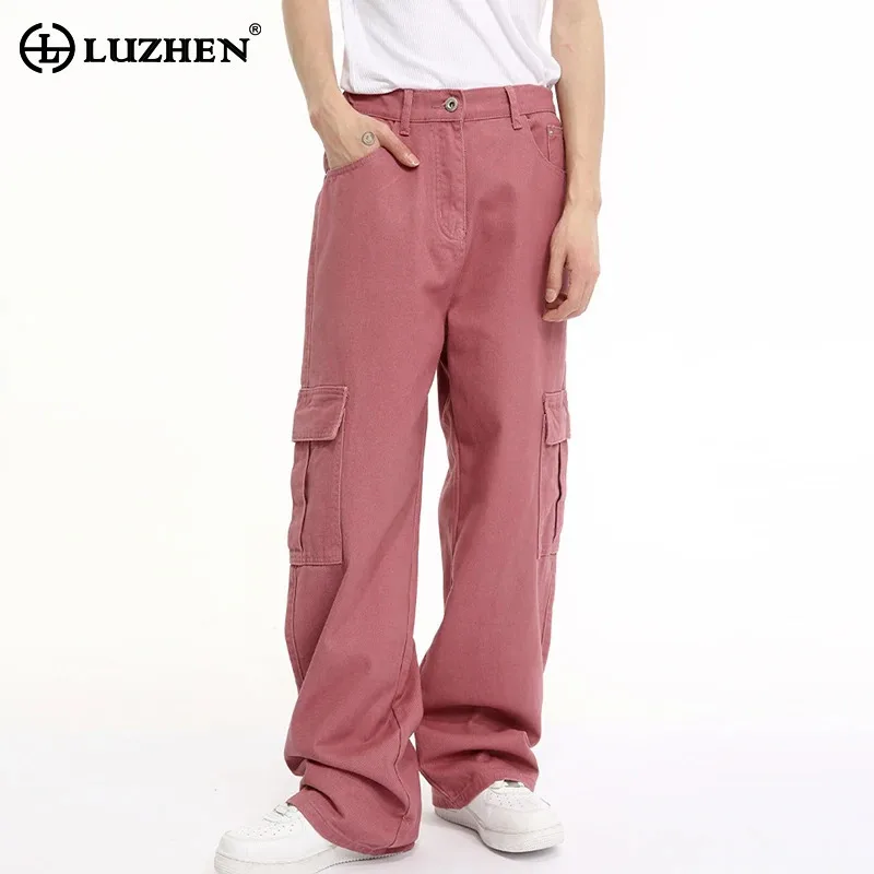 LUZHEN 2024 Niche Design Plain Fashion Baggy Denim Pants American New Stylish Street Casual Autumn Men's Straight Jeans LZ7337