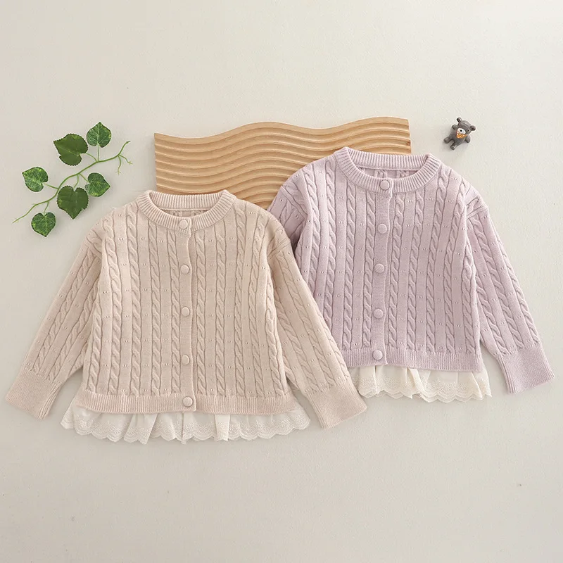 

Children's sweater autumn wear 2025 new infant cardigan cute mesh knitted sweater baby solid color coat